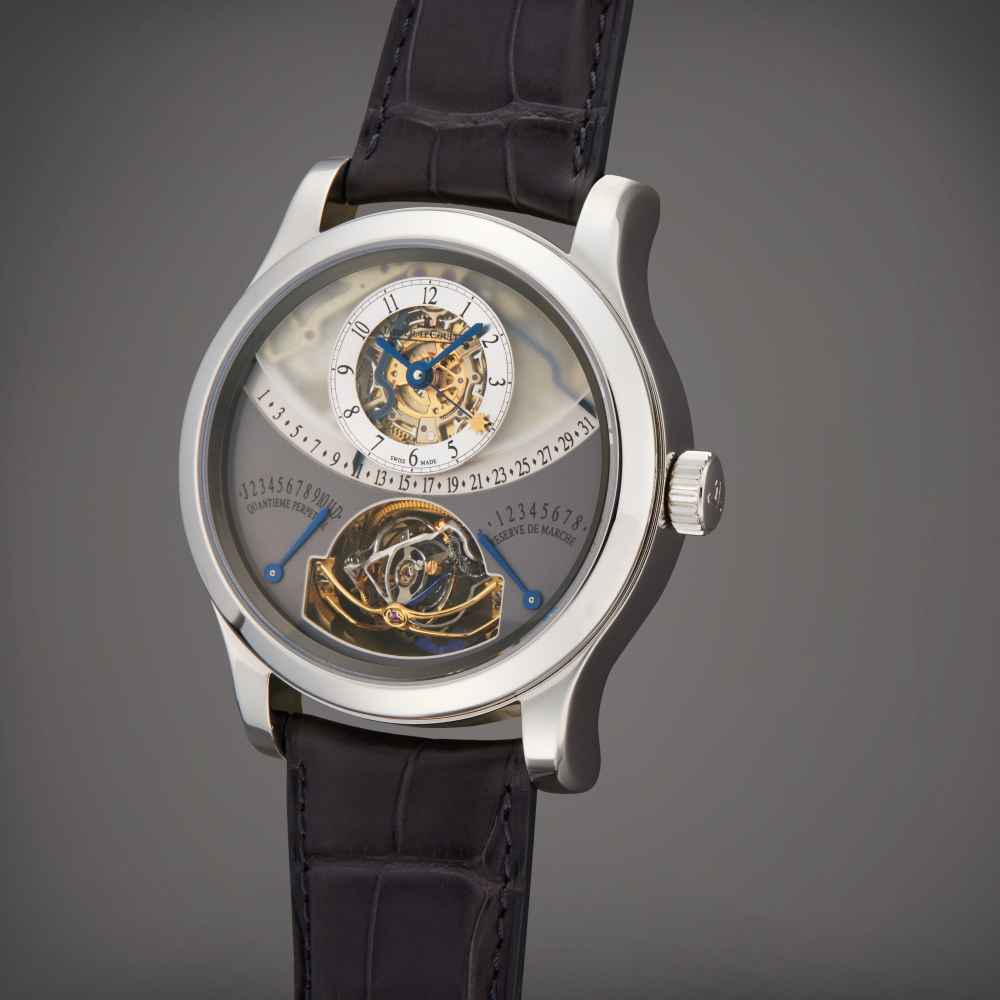 Reference 149607 Gyrotourbillon 1  A limited edition platinum semiskeletonized perpetual calendar multiaxis spherical tourbillon wristwatch with retrograde day month and leap year indication 8 day power reserve indication and equation of time Circa 2006