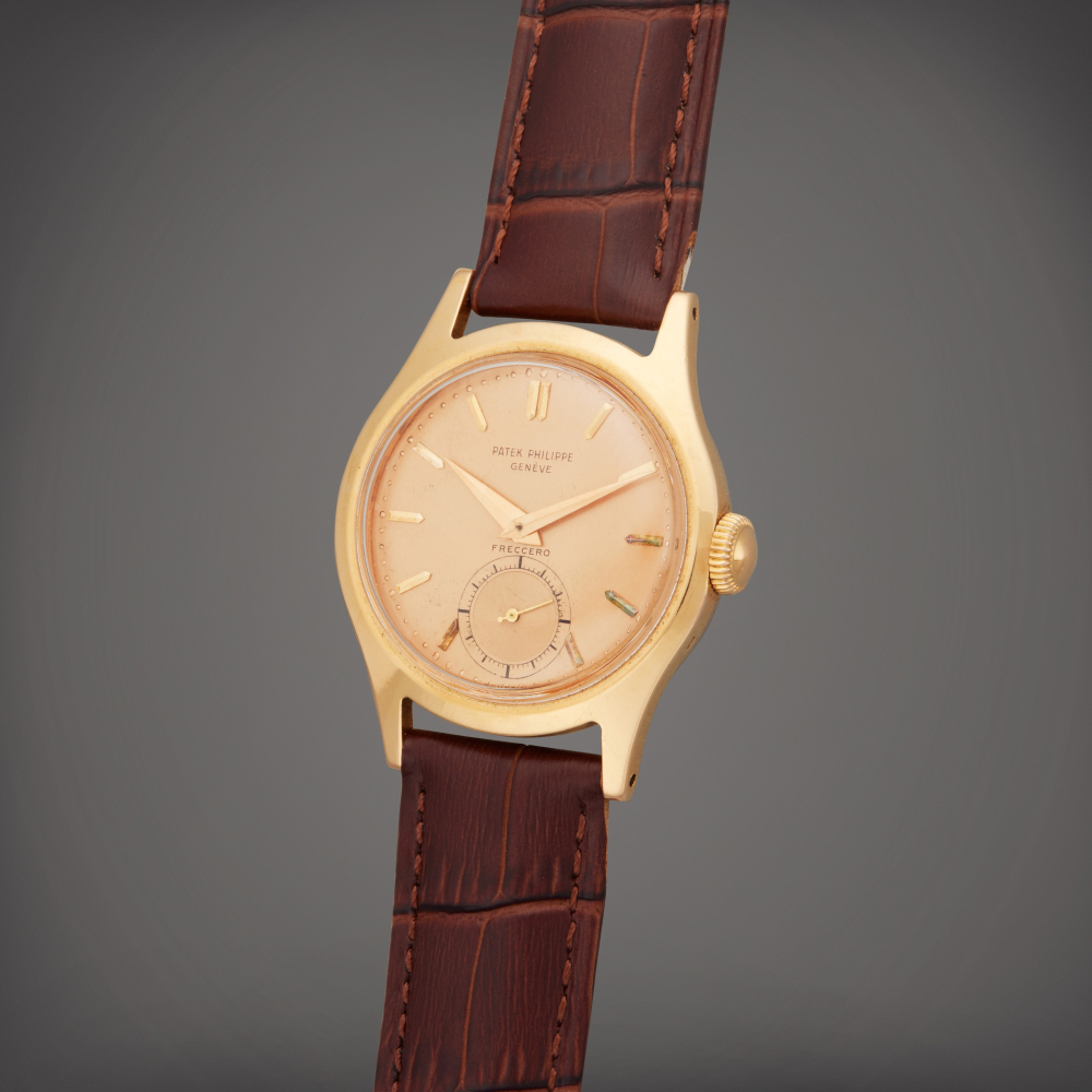 Reference 565 Calatrava  Retailed by Freccero A pink gold wristwatch Made in 1952   Freccero  565 Calatrava  1952
