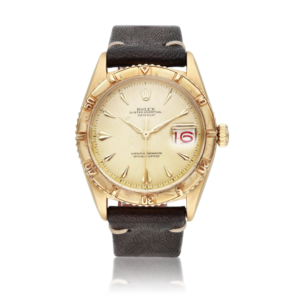 Reference 6609 Thunderbird | A yellow gold automatic wristwatch with roulette date wheel, Circa 1956