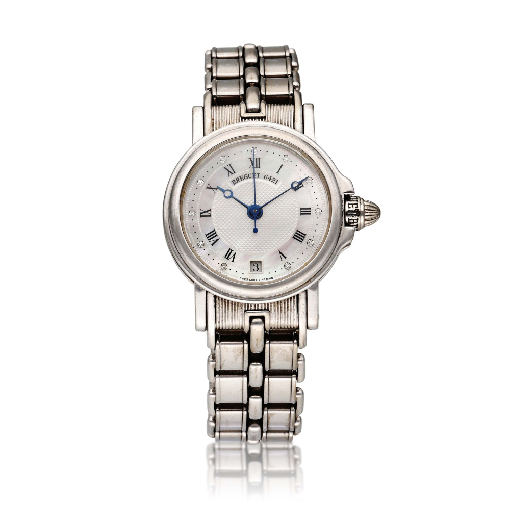 Reference 8400 BB/52/B40 Horloger De La Marine | A white gold mother of pearl and diamond-set automatic wristwatch with date and bracelet, Circa 1995