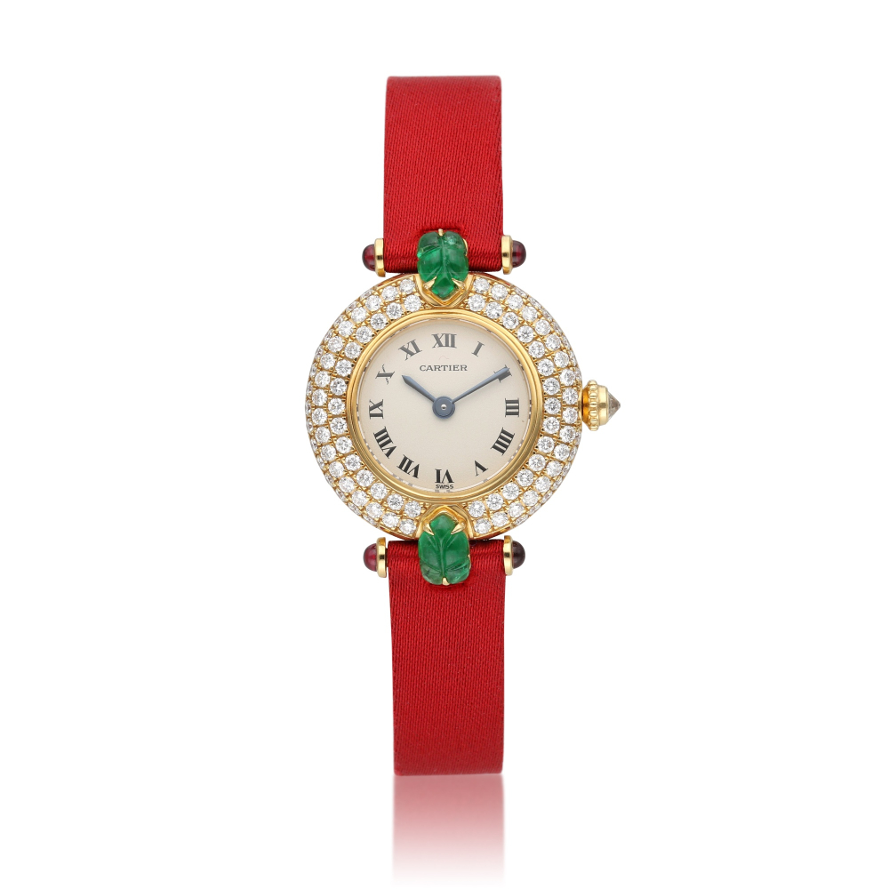 Reference 1989 1 Colisee | A yellow gold diamond bezel with emerald lug bracelet wristwatch, Circa 2000