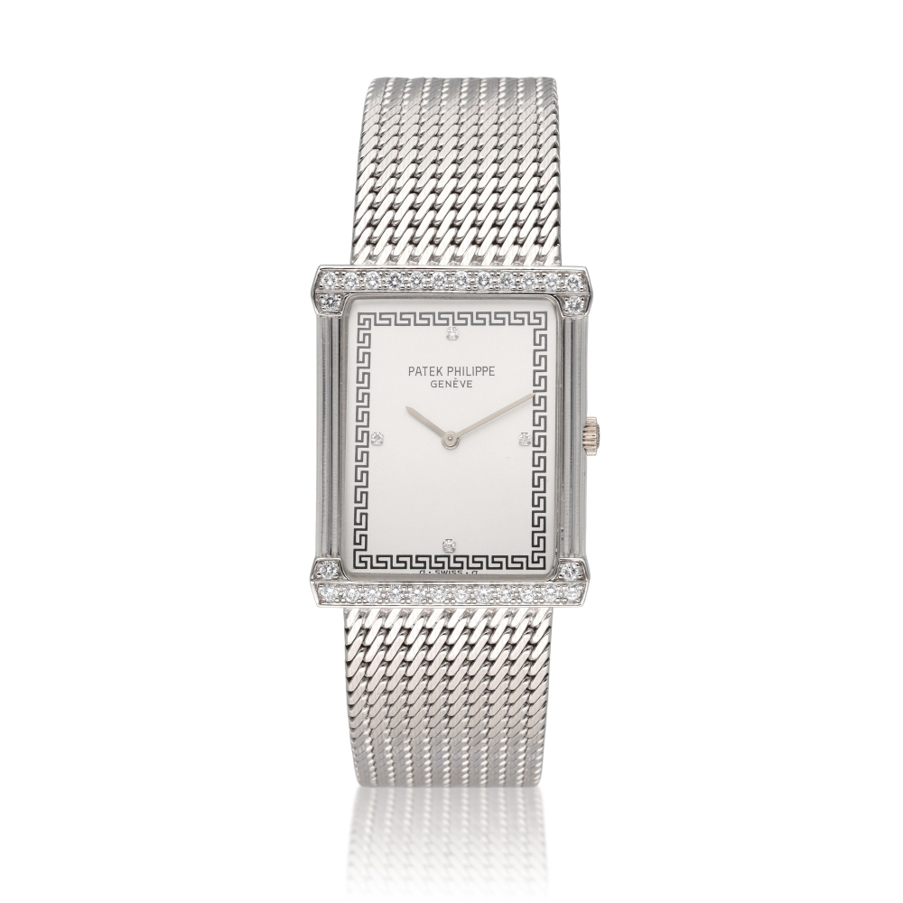 Reference 3776/1 Les Grecques | A white gold and diamond-set rectangular bracelet watch, Circa 1985
