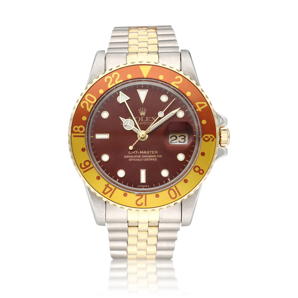 Reference 16753 GMT-Master 'Root Beer' | A stainless steel and yellow gold automatic dual time wristwatch with date and bracelet, Circa 1982
