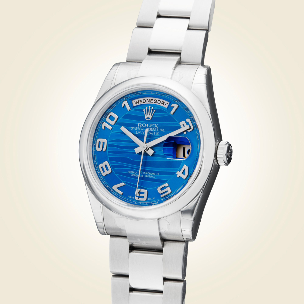 Reference 118209 Day-Date 'Blue Wave' | A white gold automatic wristwatch with day, date and bracelet, Circa 2006
