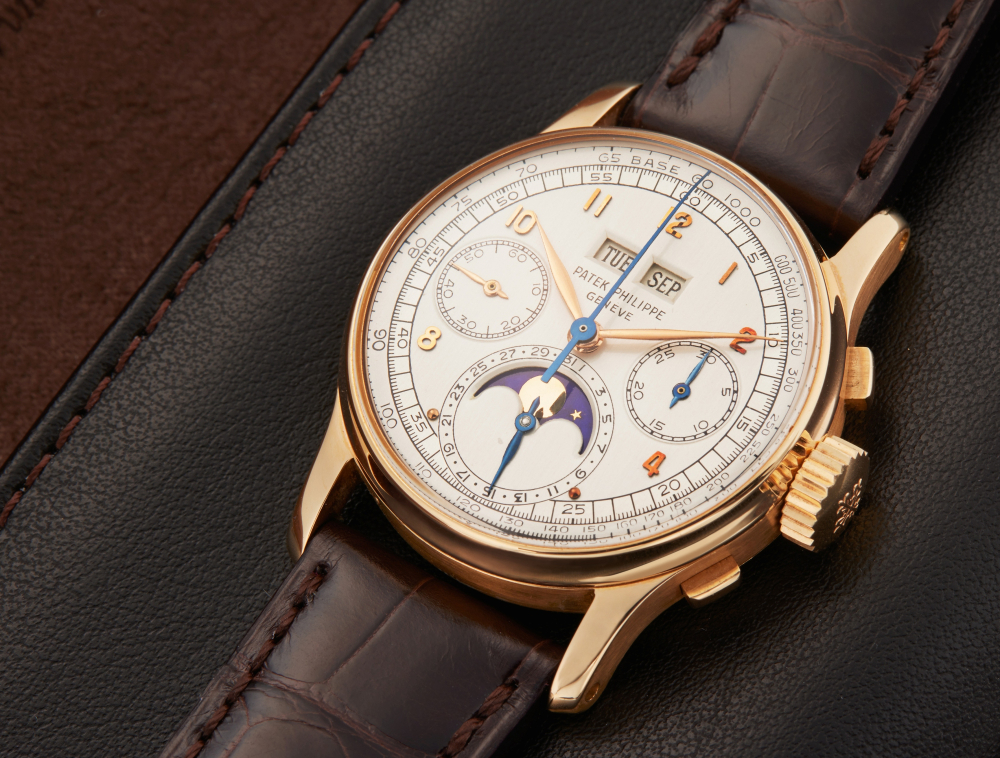 Reference 1518 | A pink gold perpetual calendar chronograph wristwatch with moon phases, Made in 1950