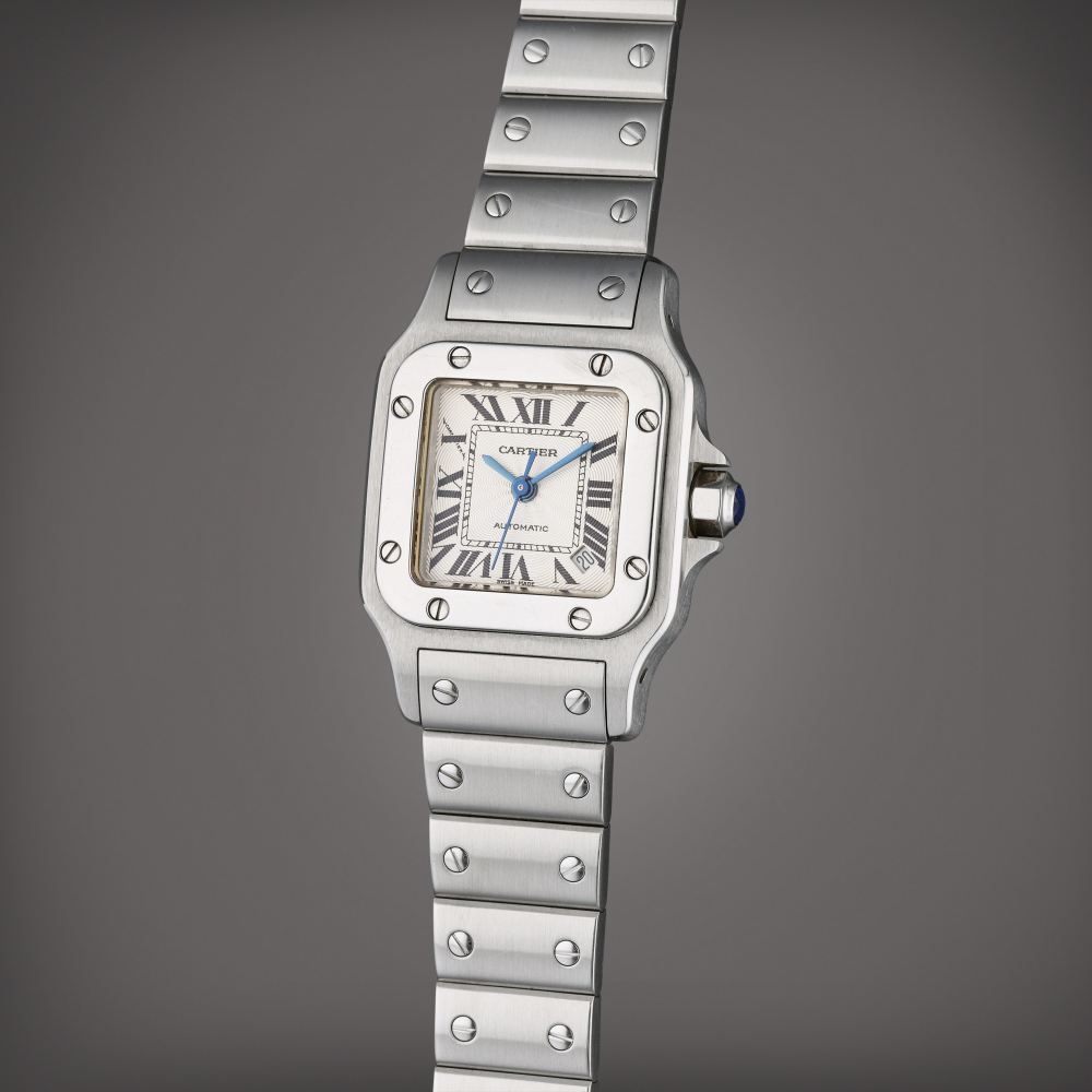 Reference 2423 Santos Galbée | A stainless steel automatic square shaped wristwatch with date and bracelet, Circa 2005