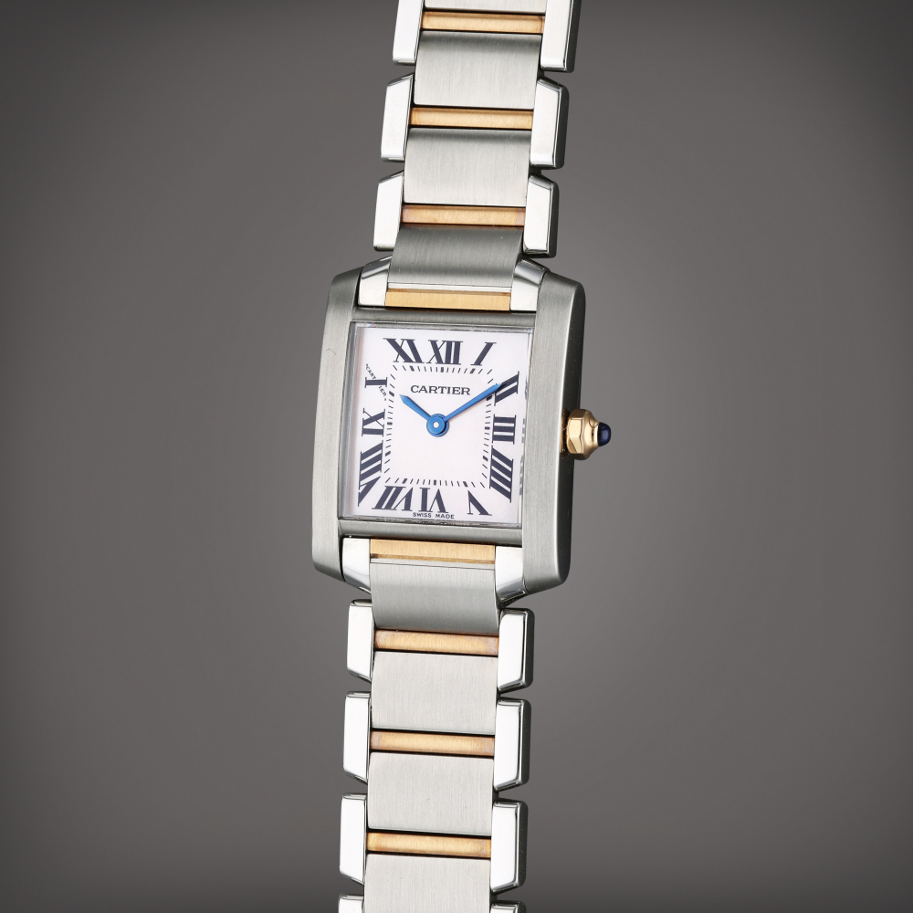 Reference 2384 Francaise | A stainless steel and pink gold wristwatch with bracelet and pink mother of pearl dial, Circa 2010