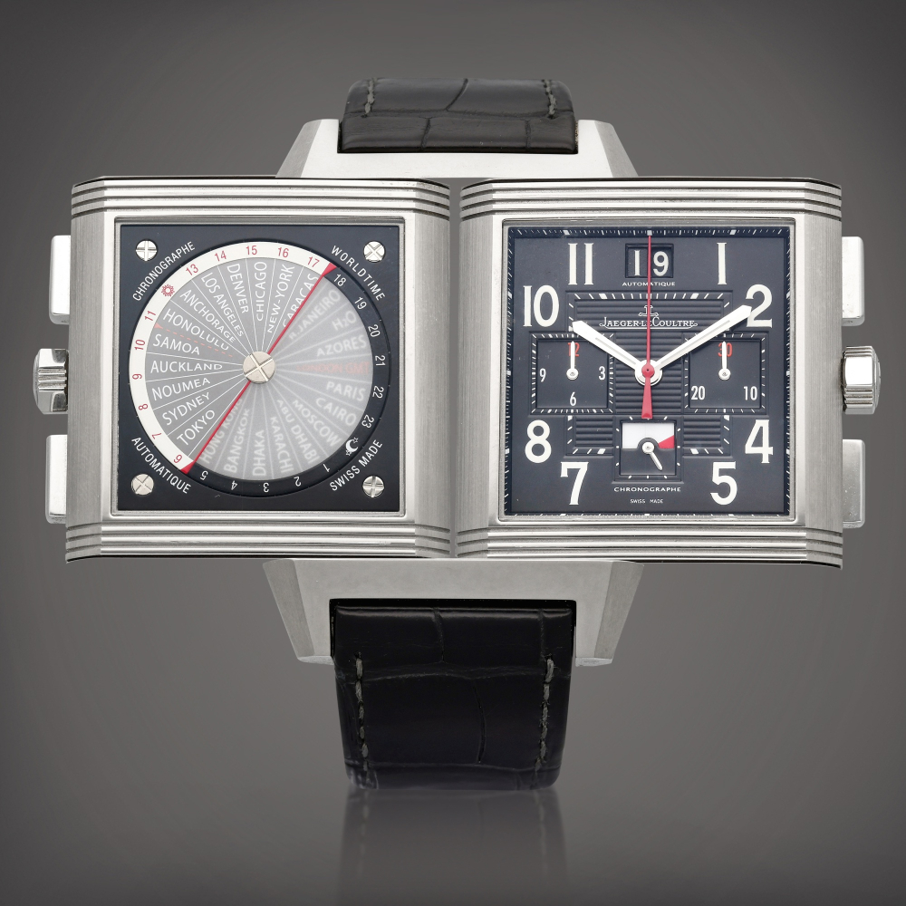 Reference 702T470 Reverso Squadra | A limited edition titanium automatic reversible chronograph world time wristwatch with date and Day/Night indication, Circa 2009