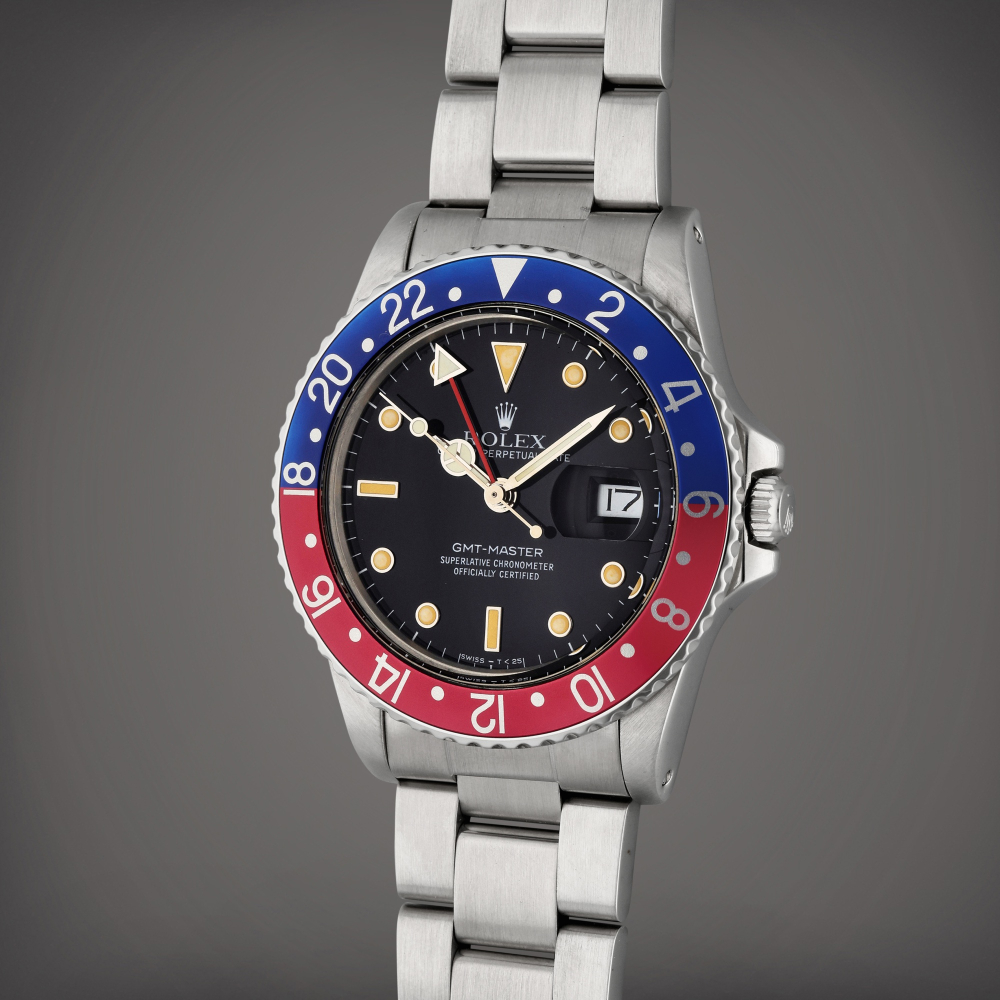 Reference 16750 GMT-Master ‘Pepsi’ | A stainless steel automatic dual time wristwatch with date and bracelet, Circa 1984