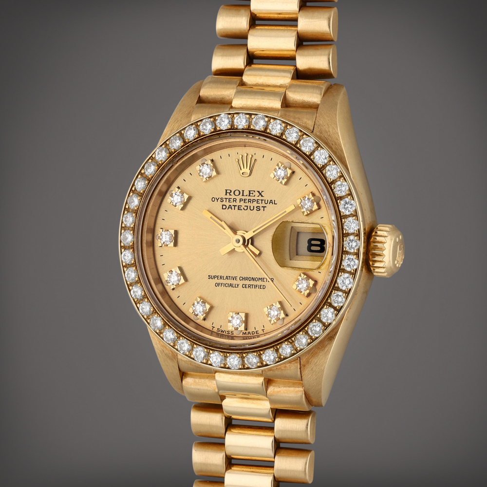 Reference 69138 Datejust | A yellow gold and diamond-set automatic wristwatch with date and bracelet, Circa 1990
