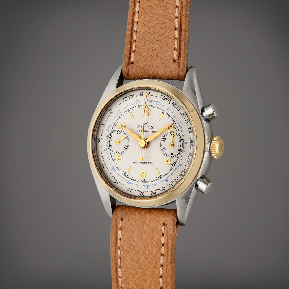 Reference 4500 | A yellow gold and stainless steel chronograph wristwatch, Circa 1947
