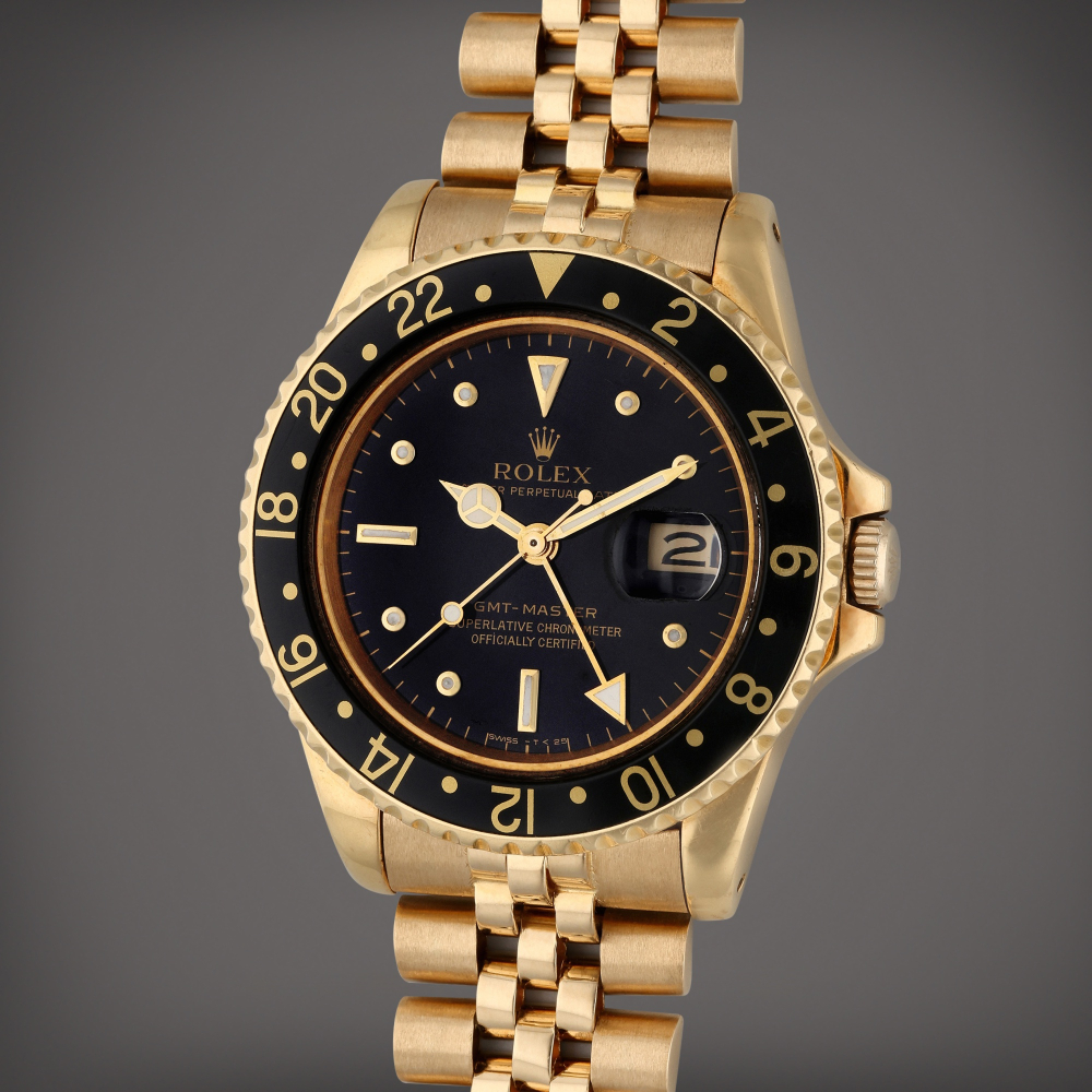 Reference 16758 GMT-Master | A yellow gold automatic dual time wristwatch with date and bracelet, 1986