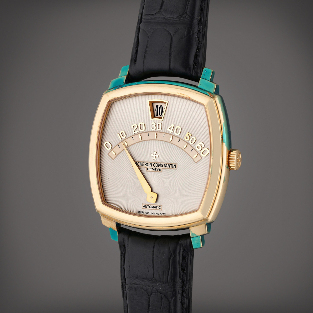 Reference 43041 Saltarello | A limited edition yellow gold rectangular automatic jump hour wristwatch, Circa 2000