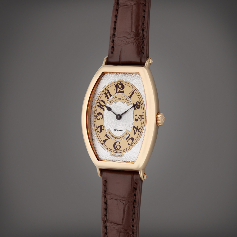 Reference 5098R Chronometro Gondolo | Retailed by Tiffany Co.: A pink gold tonneau shaped wristwatch, Circa 2008
