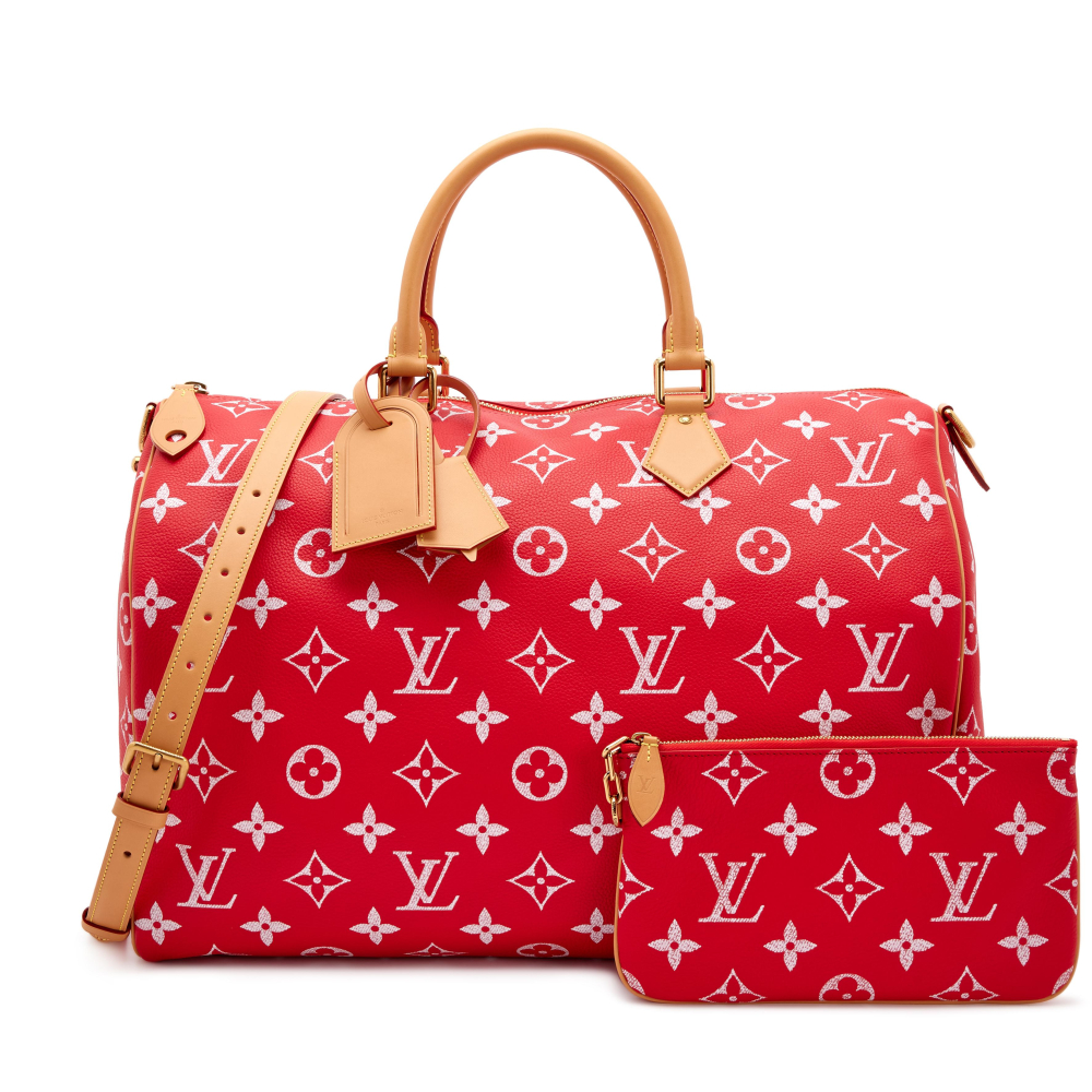 Louis Vuitton x Pharrell Williams Limited Edition Red and White Monogram Calfskin Speedy P9 Bandoulière 50 Gold Hardware, 2024