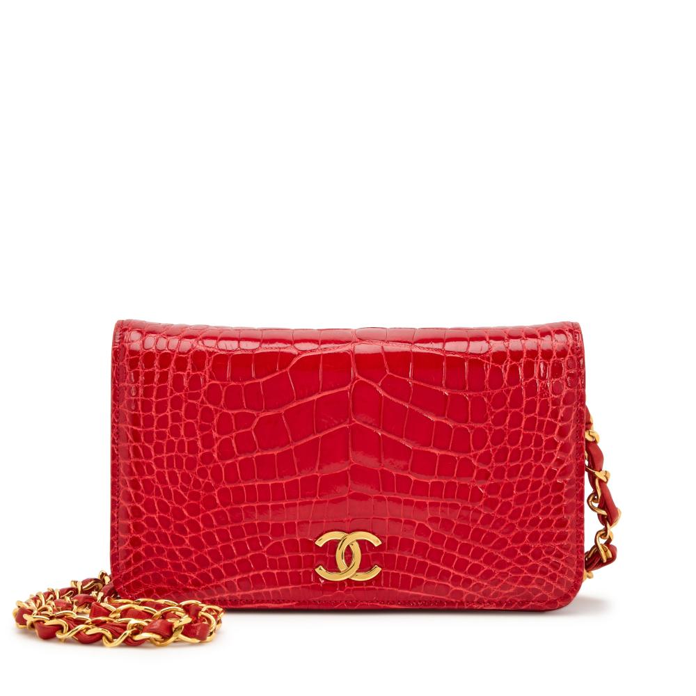 Chanel Vintage Red Alligator Mini Half Flap Gold Hardware, 1986-1988