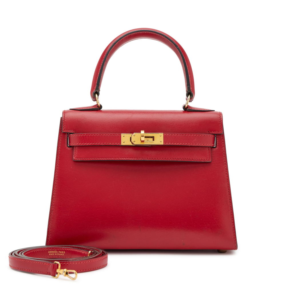 Hermès Vintage Rouge Vif Box Sellier Mini Kelly 20 Gold Hardware, 1989