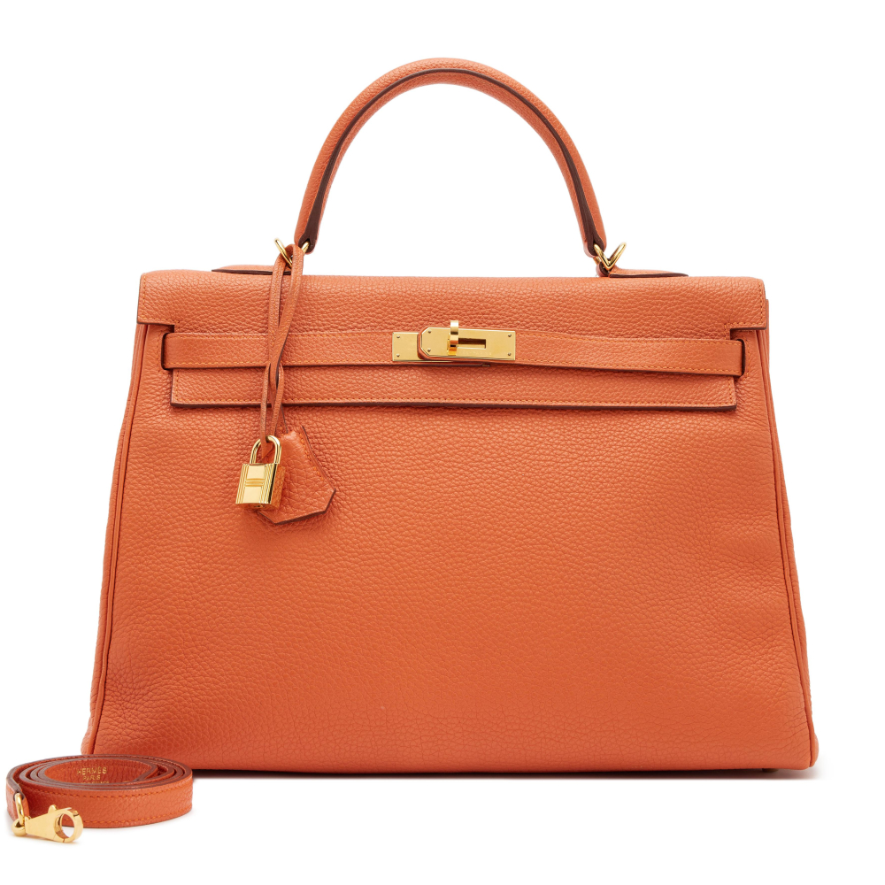 Hermès Orange H Clemence Retourne Kelly 35 Gold Hardware, 2013