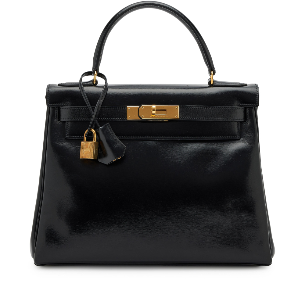 Hermès Vintage Black Box Retourne Kelly 28 Gold Hardware, 1984