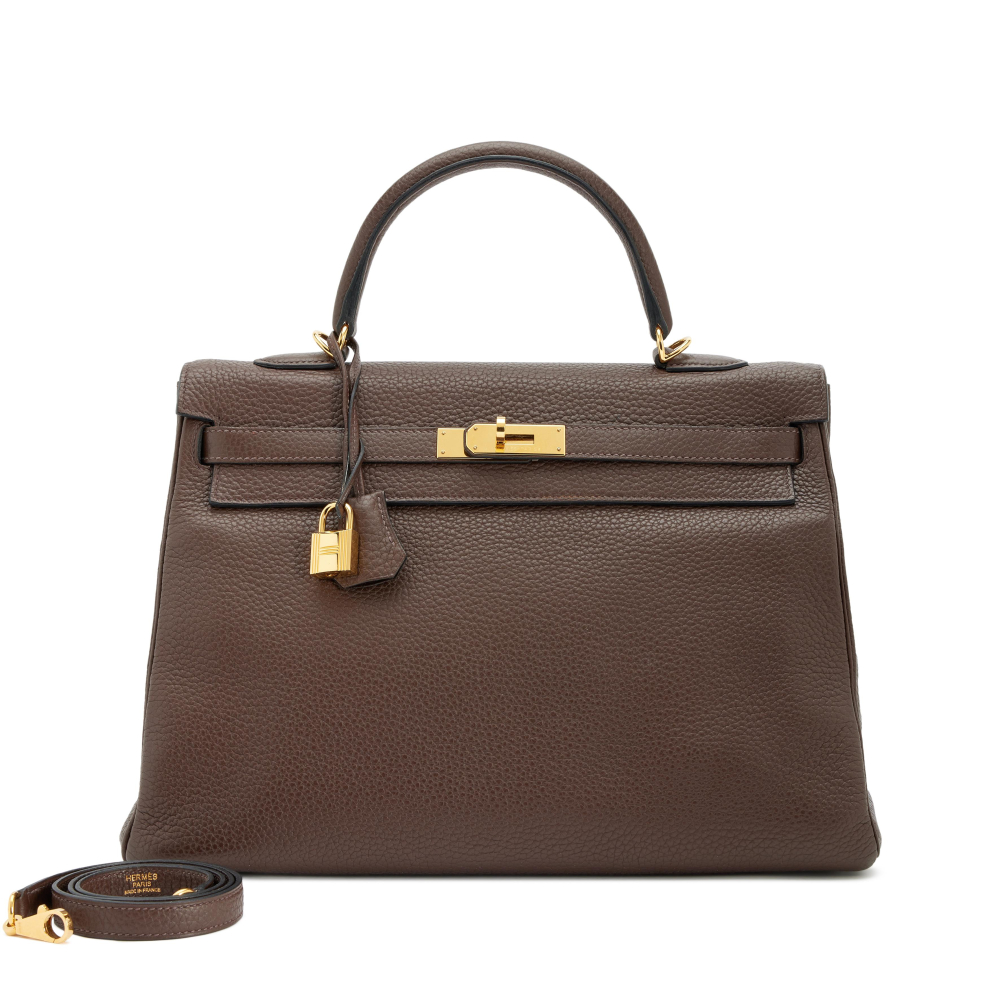 Hermès Chocolat Clemence Retourne Kelly 35 Gold Hardware, 2013