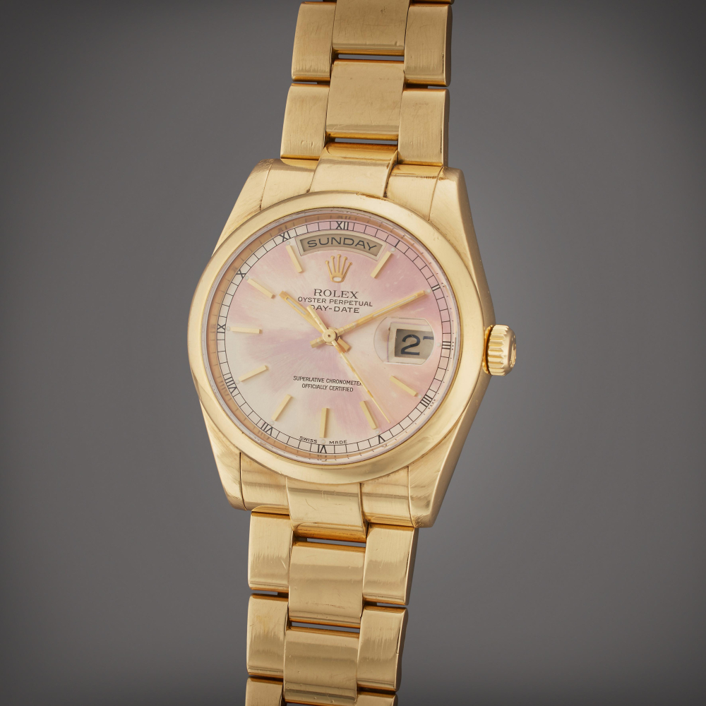 Rolex Reference 118208 Day-Date | A yellow gold automatic wristwatch with day, date, and bracelet, Circa 2000
