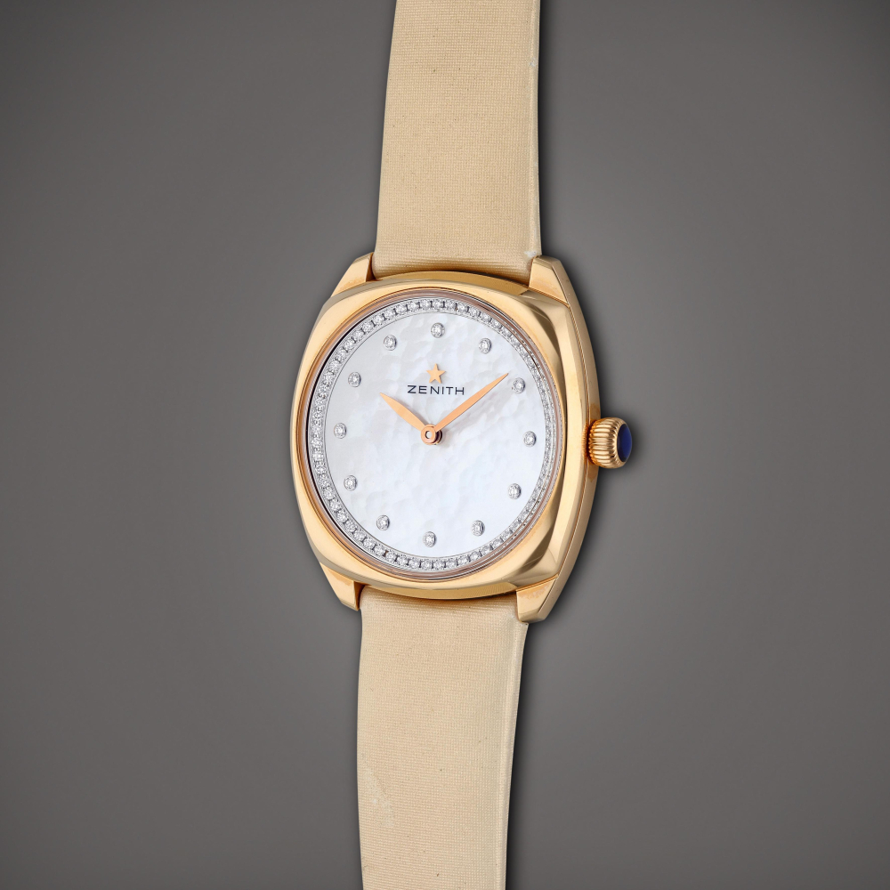 Zenith Reference 18.1971.681 Star Elite | A pink gold and diamond-set automatic cushion shaped wristwatch with Mother of pearl dial, Circa 2015