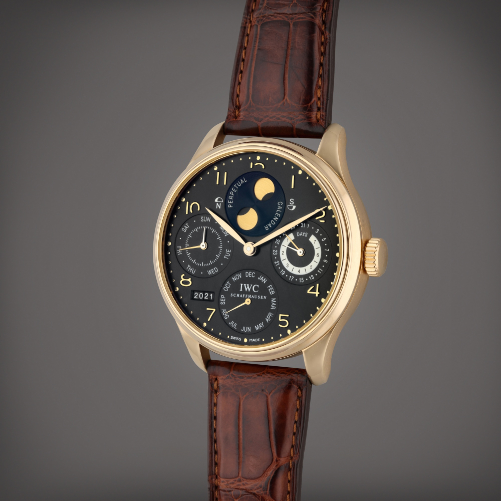 IWC Reference 5021 Portugieser | A pink gold automatic perpetual calendar wristwatch with moon phases and power reserve indication, Circa 2020