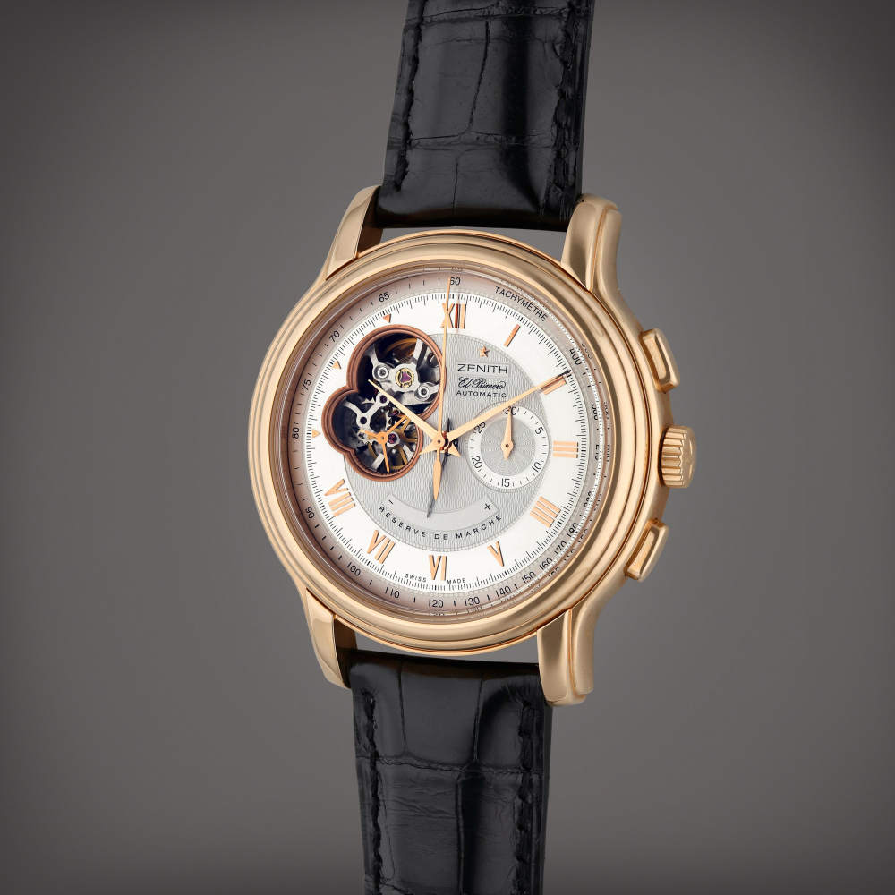 Zenith Chronomaster XXT El Primero | A pink gold automatic chronograph wristwatch with power reserve indication, Circa 2010