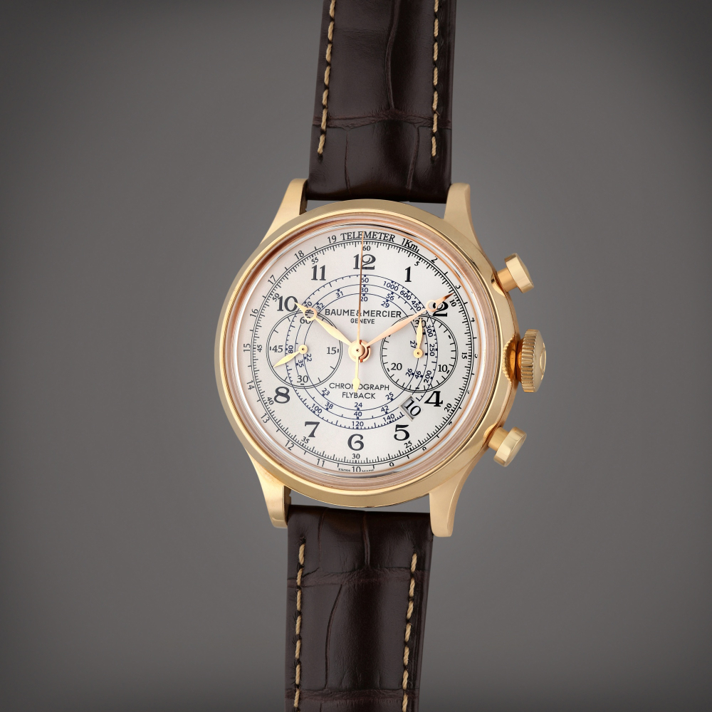 Baume Mercier Reference 65688 Capeland Flyback | A pink gold automatic flyback chronograph wristwatch with date, Circa 2015