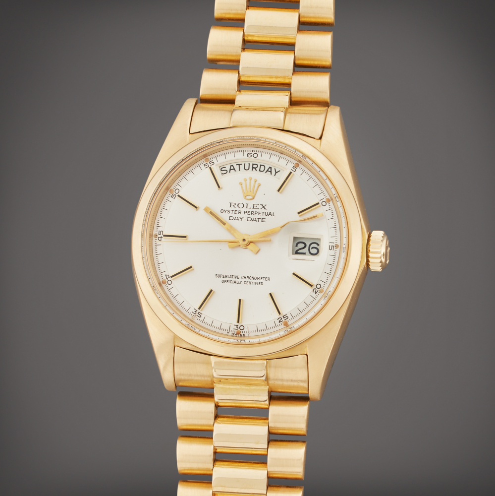 Rolex Reference 1803 Day-Date | A yellow gold automatic wristwatch with day, date, and bracelet, Circa 1968