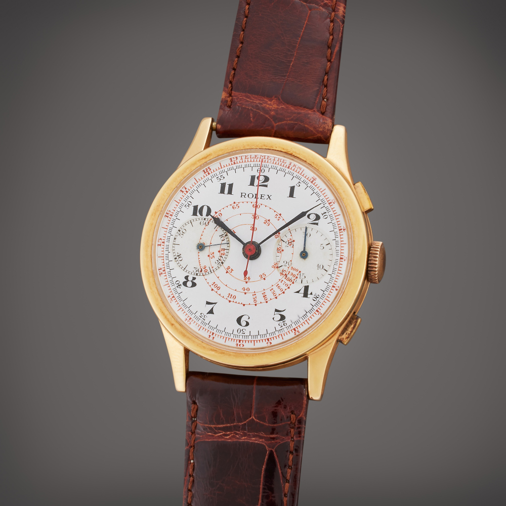 Rolex Reference 2508 | A yellow gold chronograph wristwatch with enamel dial, Circa 1940