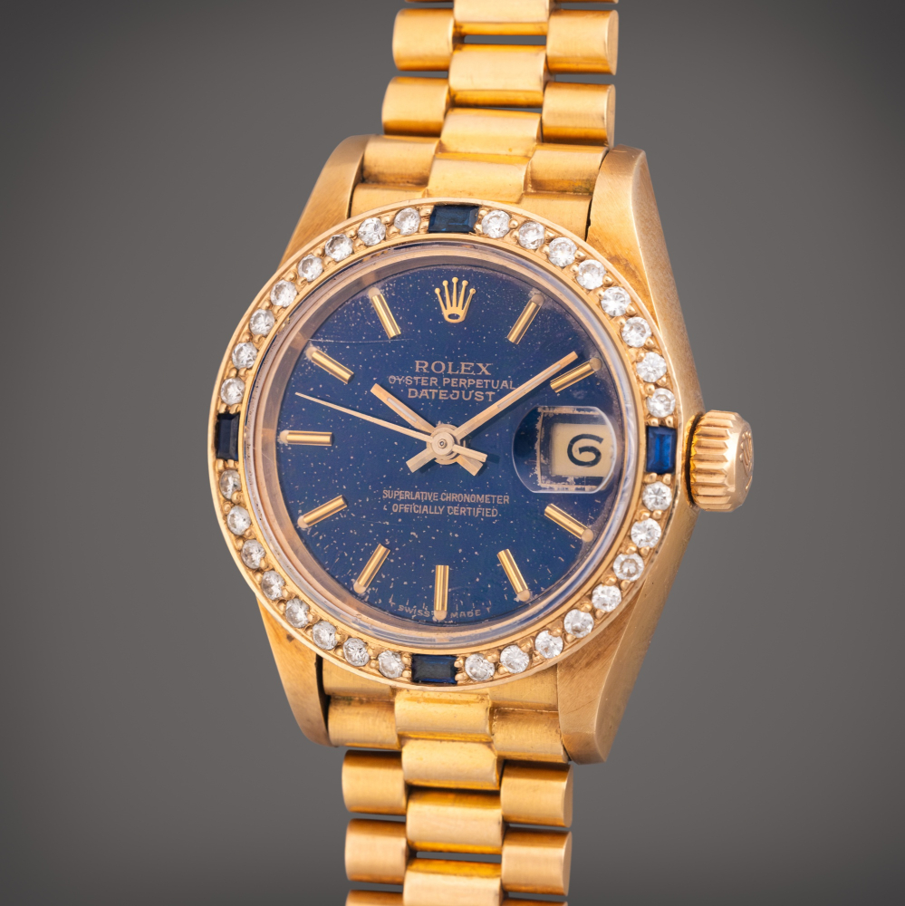 Rolex Reference 69178 Datejust | A yellow gold, diamond, and sapphire-set automatic wristwatch with date and bracelet, Circa 1990