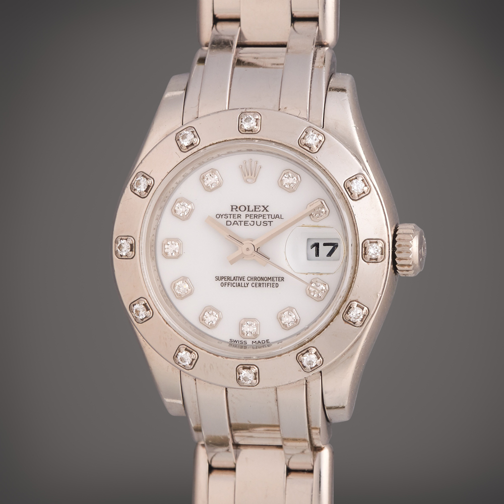 Rolex Reference 80319 Datejust Pearlmaster | A white gold and diamond-set automatic wristwatch with date and bracelet, Circa 2007
