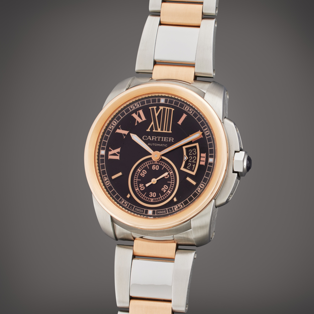 Cartier Reference 3389 Calibre de Cartier | A pink gold and stainless steel automatic wristwatch with date and bracelet, Circa 2023
