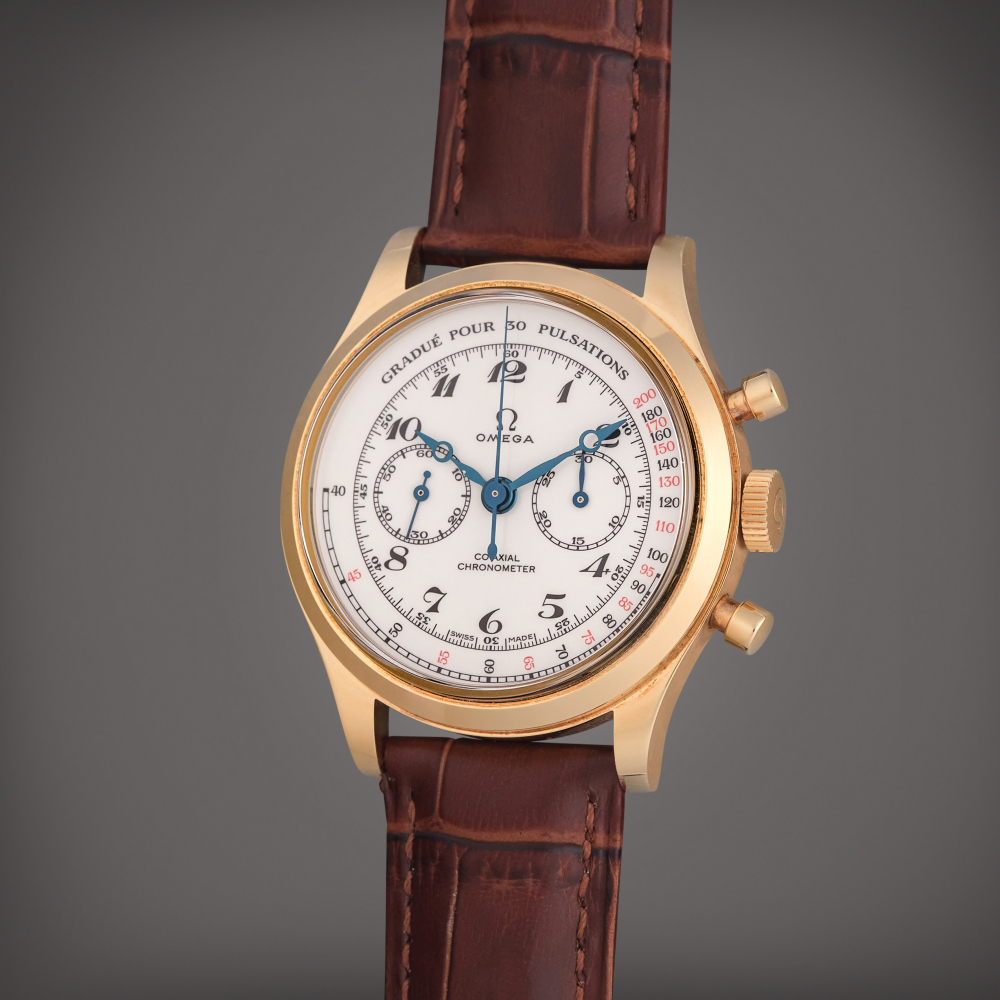 Omega Reference 516.53.39.50.09.001 Museum Collection No. 10 | A limited edition yellow gold chronograph wristwatch with pulsation dial, Circa 2010
