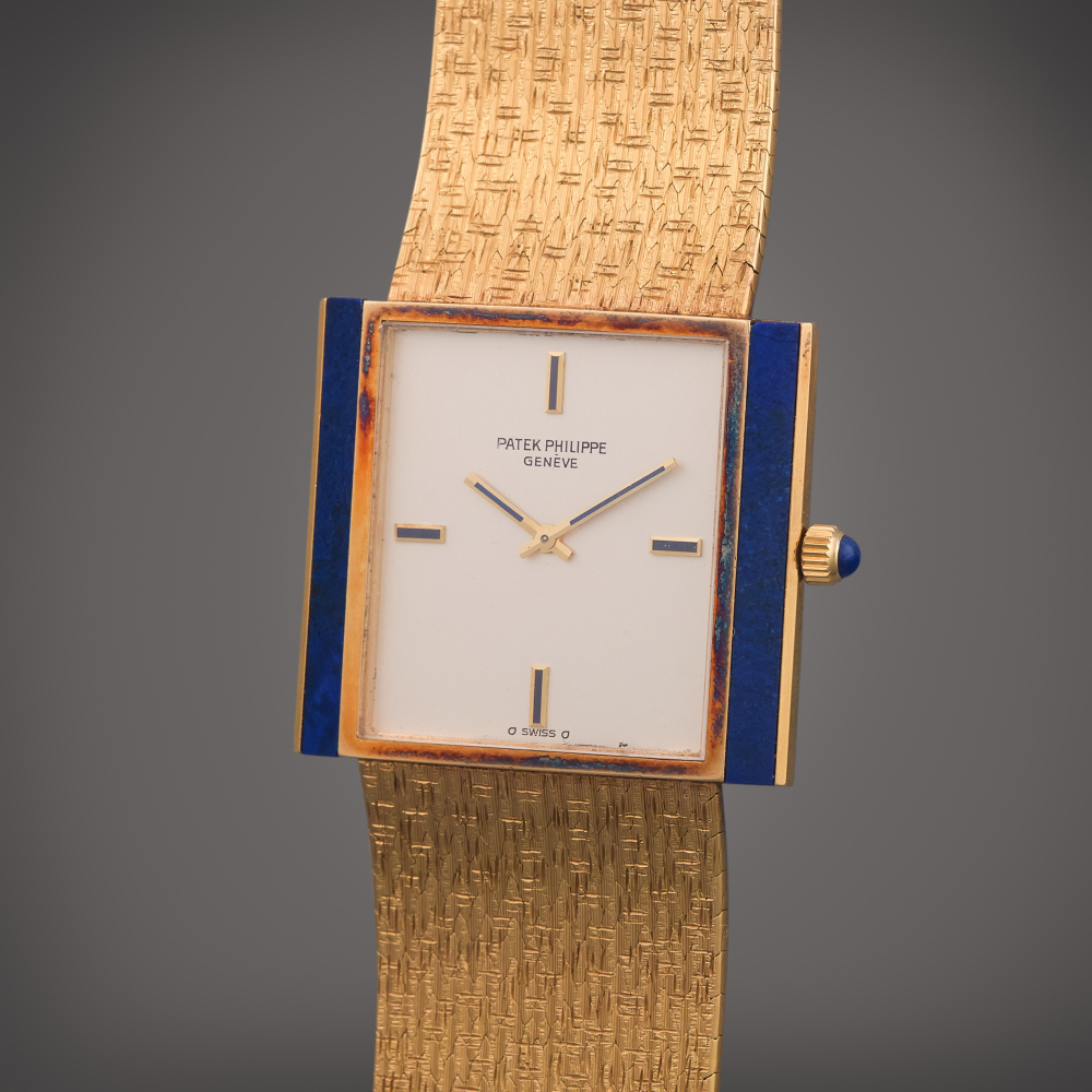 Patek Philippe Reference 3578/1 | A yellow gold and lapis lazuli bracelet wristwatch, Circa 1970