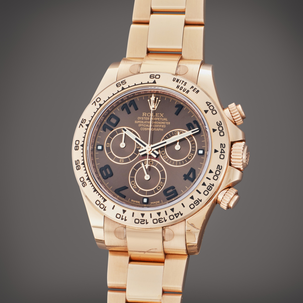 Rolex Reference 116505 Daytona | A pink gold automatic chronograph wristwatch with bracelet, Circa 2017