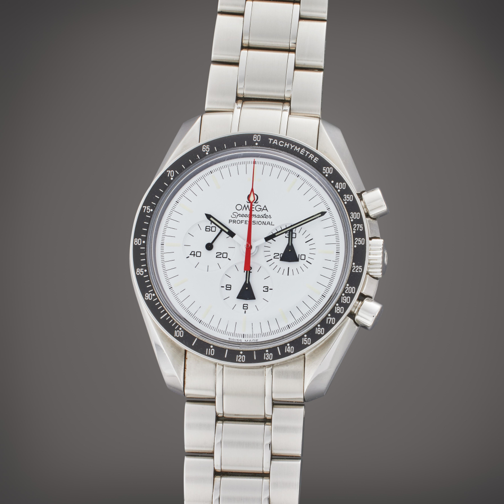Omega Reference 311.32.42.30.04.001 Speedmaster 'Alaska Project' | A limited edition stainless steel chronograph wristwatch with bracelet, Circa 2010