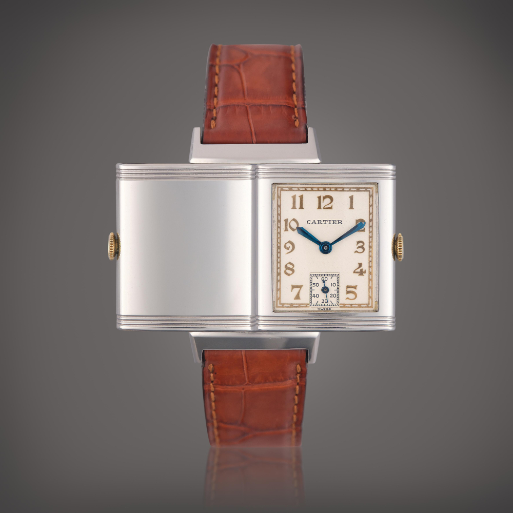 Cartier Reverso | A rare stainless steel rectangular reversible wristwatch, Circa 1940