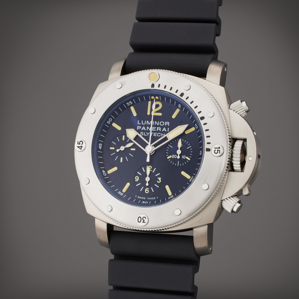 PROPERTY FROM THE COLLECTION OF SYLVESTER STALLONE Panerai Reference PAM00202 Luminor Submersible 1950 Chrono Slytech 'Watch No. 1' | A limited edition titanium chronograph wristwatch, Number 1, Owned and Worn by Sylvester Stallone, Made in 2005