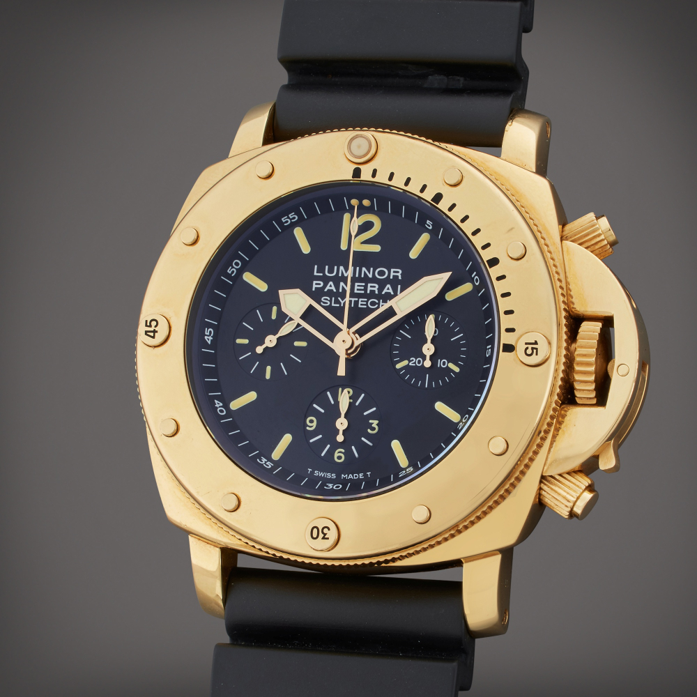 PROPERTY FROM THE COLLECTION OF SYLVESTER STALLONE Panerai Reference PAM00269 Luminor Submersible SlyTech 'Piece Unique' | A heavy special edition yellow gold chronograph wristwatch, Made for Sylvester Stallone in 2006