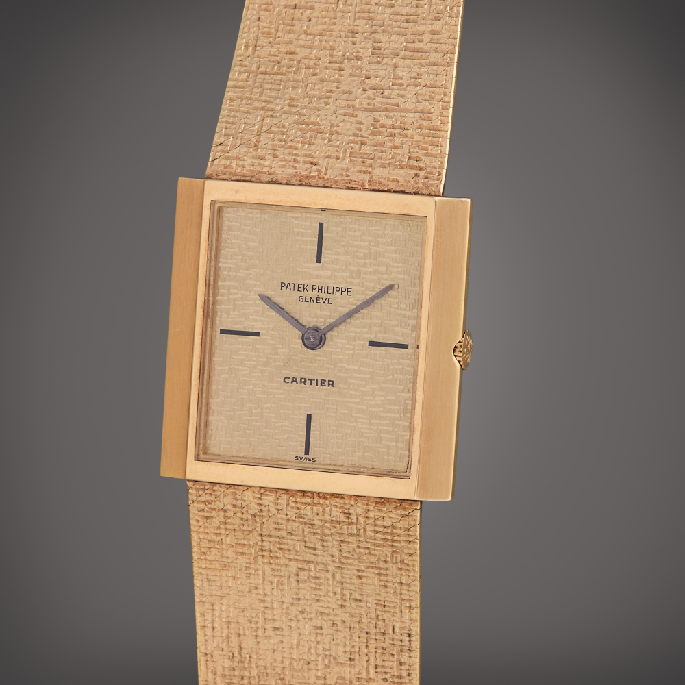 Patek Philippe Reference 3491/3 | Retailed by Cartier: A yellow gold rectangular bracelet watch, Circa 1965