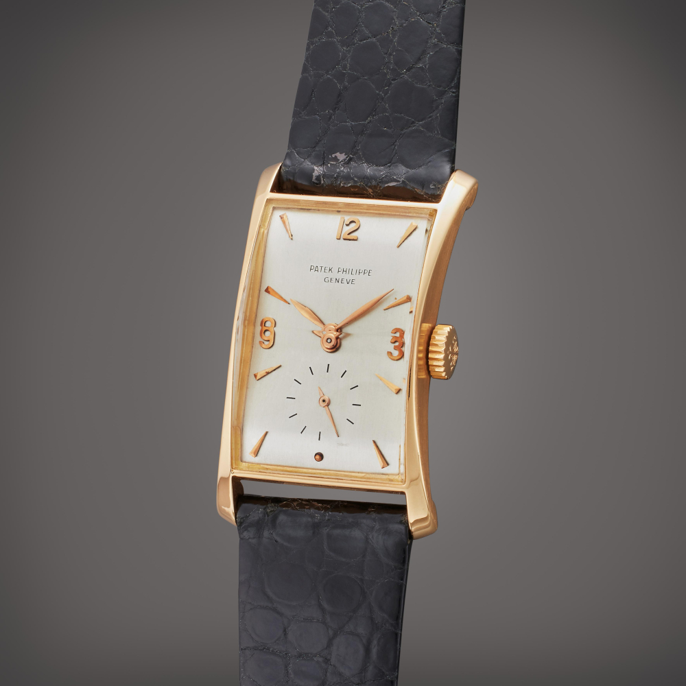 Patek Philippe Reference 1593 Hour Glass | A pink gold rectangular wristwatch, Made in 1953