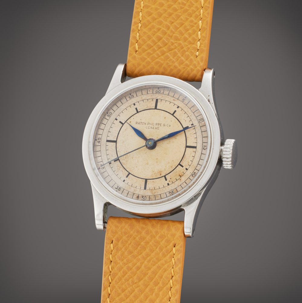 PROPERTY FROM THE FAMILY OF THE ORIGINAL OWNER Patek Philippe Reference 96 | A stainless steel wristwatch with sector dial, Made in 1914 and Sold in 1936