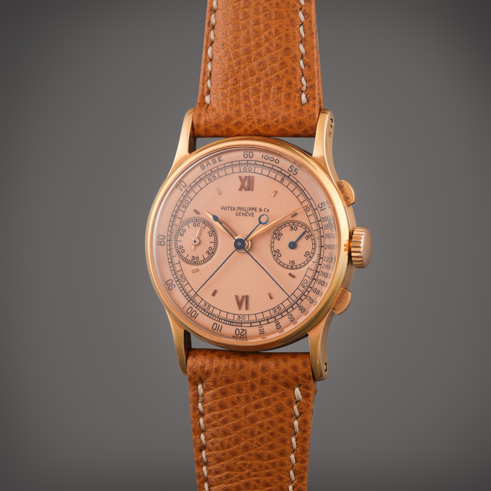 Patek Philippe Reference 1436 | A rare pink gold split seconds chronograph wristwatch with pink dial, Made in 1940