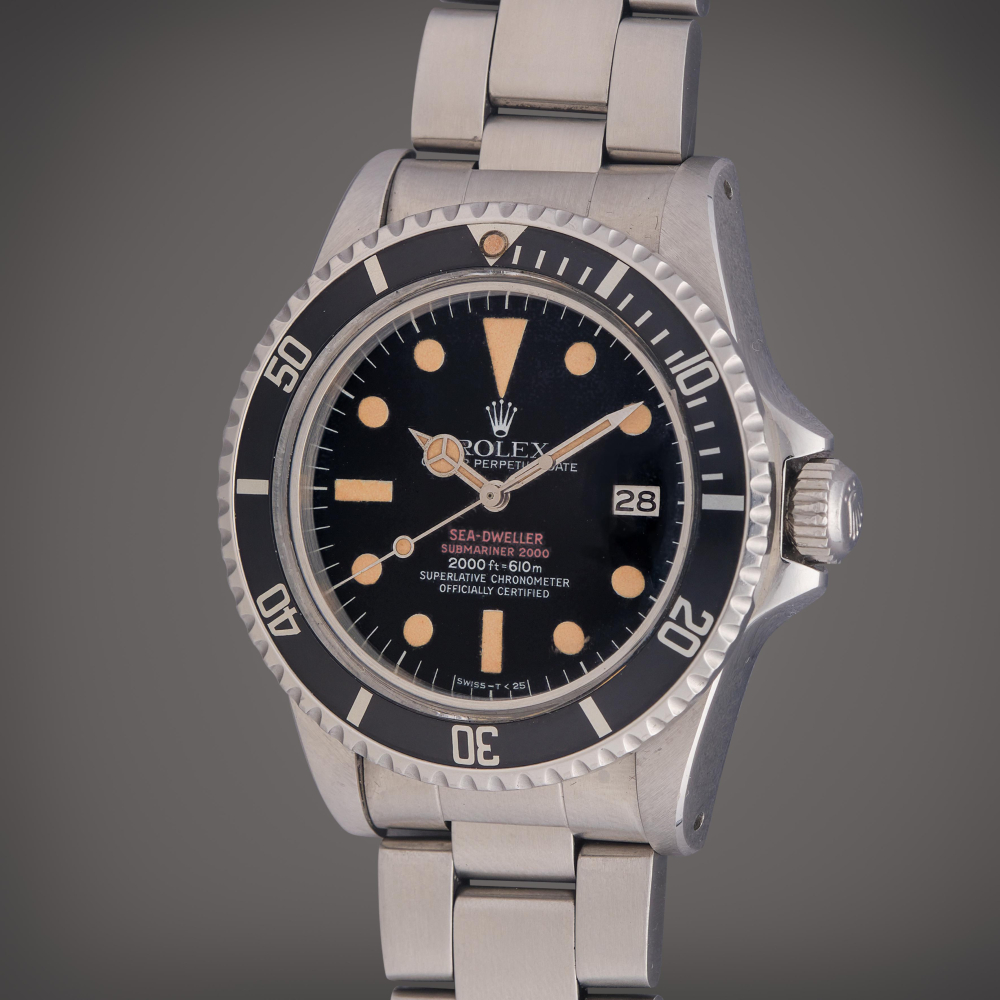 Rolex Reference 1665 Double Red Sea-Dweller | A stainless steel automatic wristwatch with date and bracelet, Circa 1978