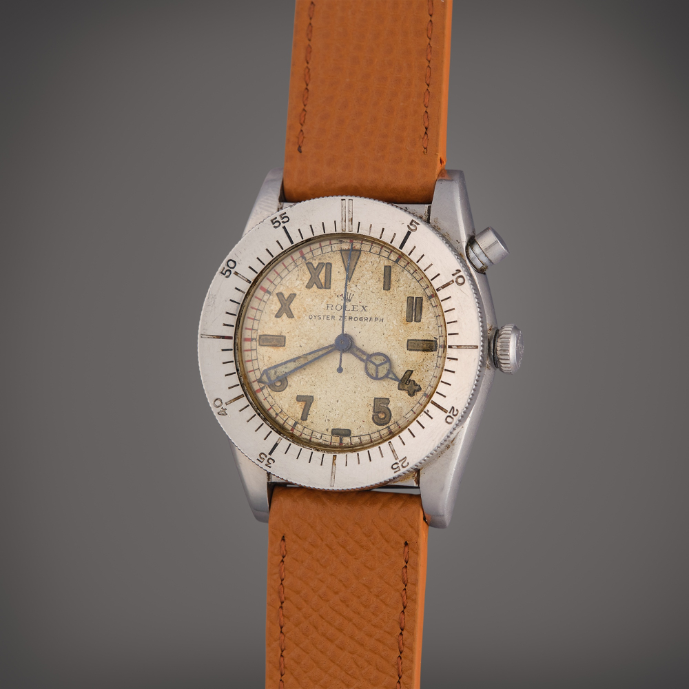 Rolex Reference 3346 Zerograph | An extremely rare and historically important stainless steel single button flyback chronograph wristwatch, Circa 1942