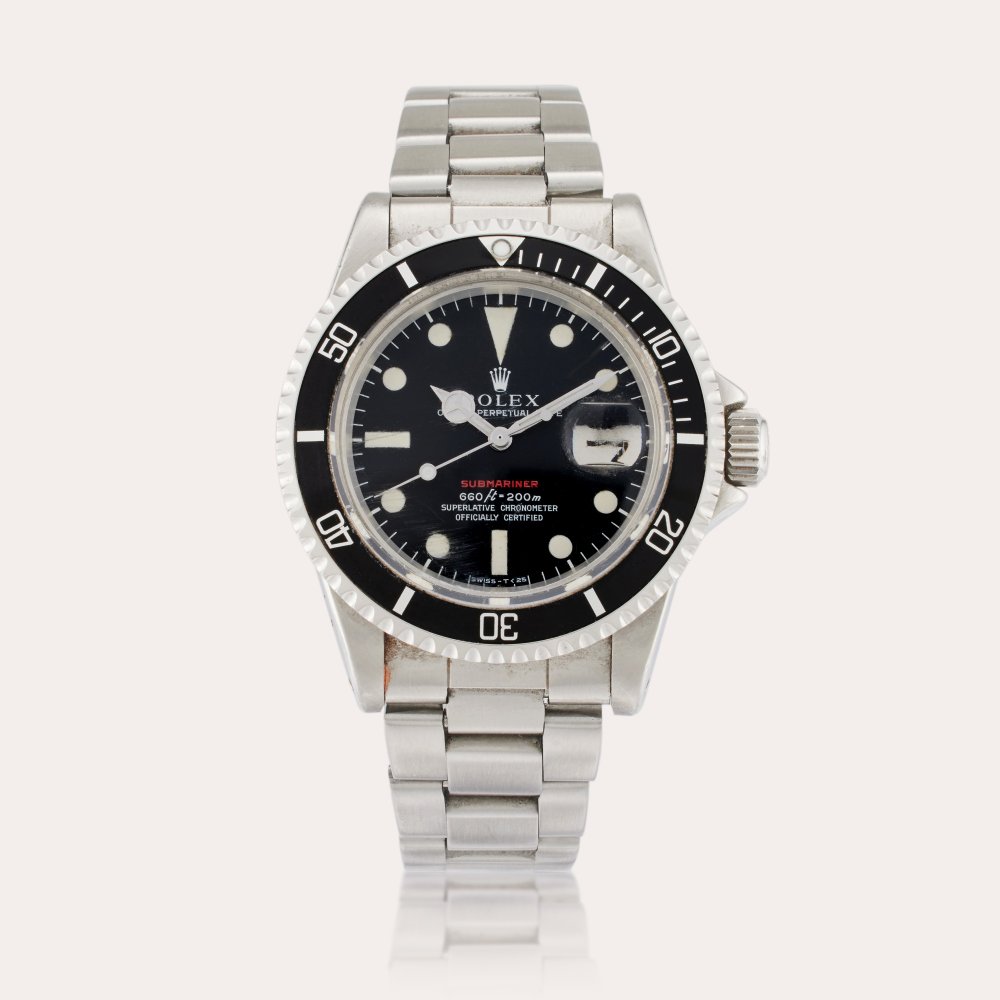 PROPERTY FROM THE ORIGINAL OWNER, MR. AL GIDDINGS Rolex Reference 1680 'Red' Submariner | A stainless steel automatic wristwatch with date and bracelet, Owned and Worn by Al Giddings on Multiple Dives to the RMS Titanic, Circa 1976