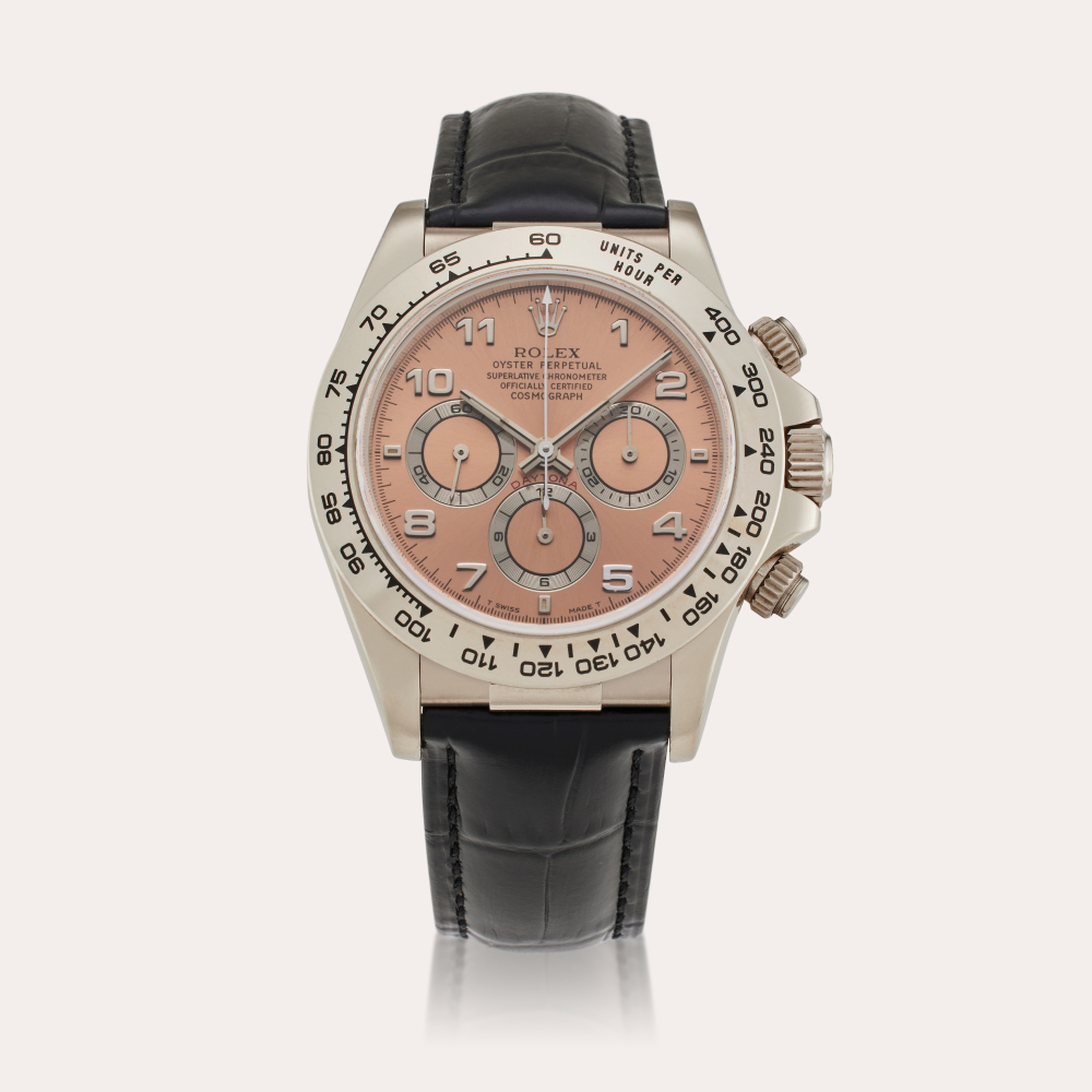 Rolex Reference 16519 'Zenith' Daytona | A rare white gold automatic chronograph wristwatch with a salmon dial, Circa 1997