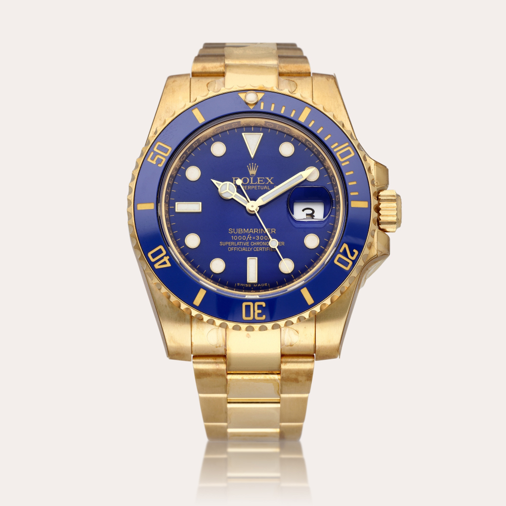 Rolex Reference 116618LB Submariner | A yellow gold automatic wristwatch with date and bracelet, Circa 2008